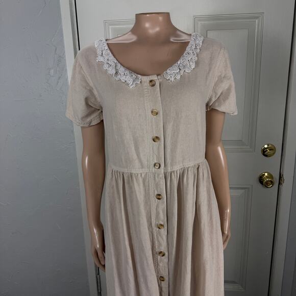 Vintage 90s Silk Exchange Women's Dress Small Button Lace Cottage Core T3-25 - Picture 2 of 7